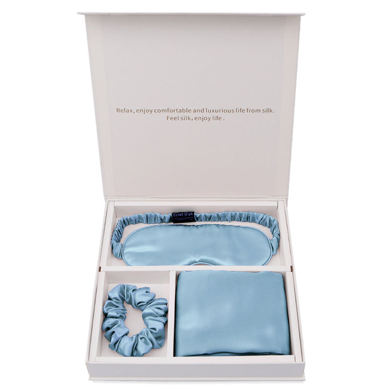 Real Silk Sleeping Eye Mask, Hair Loop and Pillowcase Set