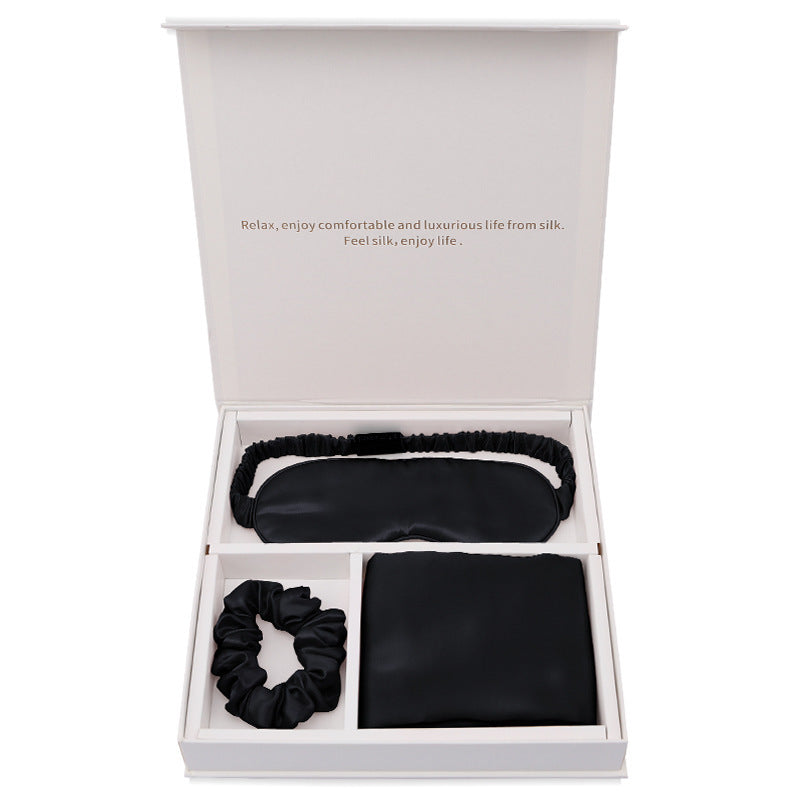 Real Silk Sleeping Eye Mask, Hair Loop and Pillowcase Set