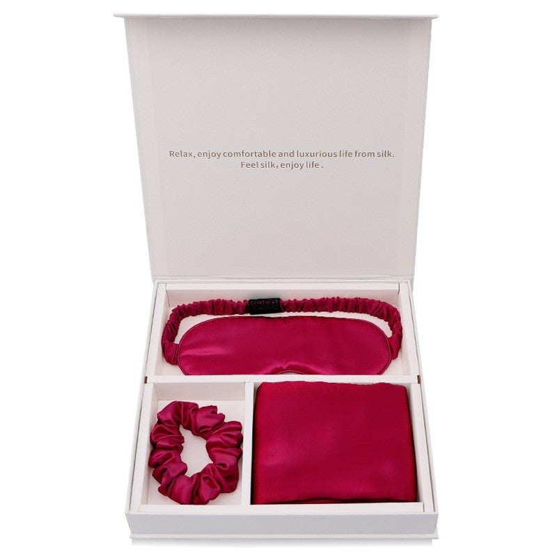 Real Silk Sleeping Eye Mask, Hair Loop and Pillowcase Set