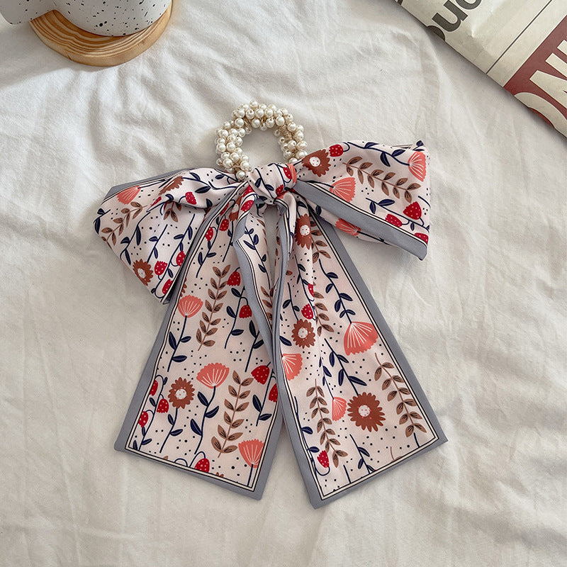 French Style Bow Pearl Hair Scarf - Various Colours