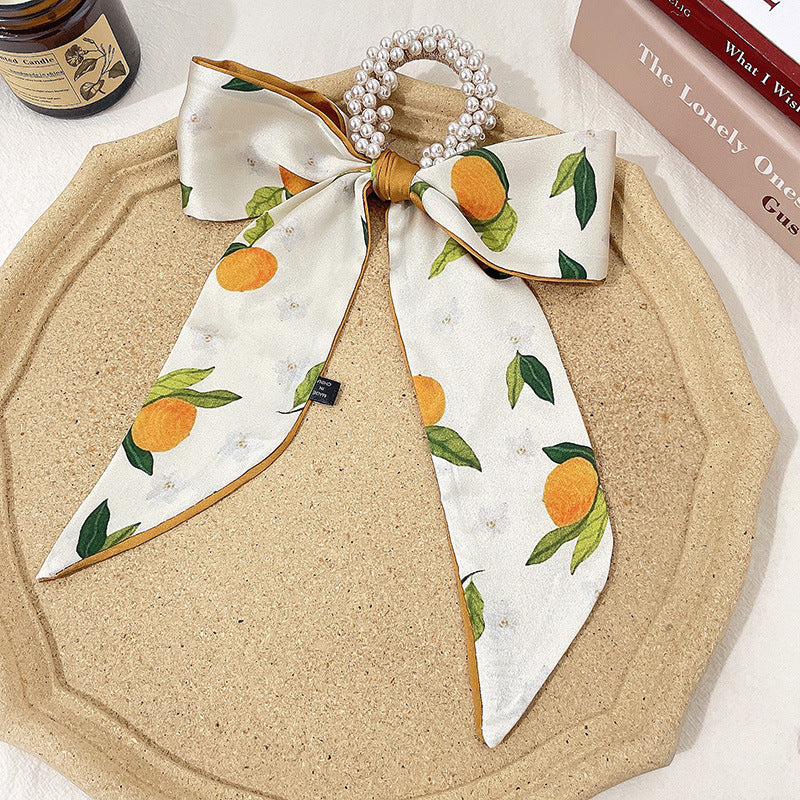French Style Bow Pearl Hair Scarf - Various Colours