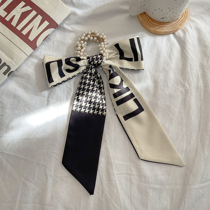 French Style Bow Pearl Hair Scarf - Various Colours