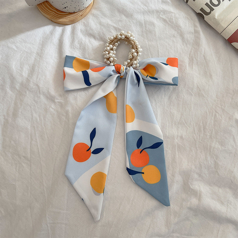 French Style Bow Pearl Hair Scarf - Various Colours