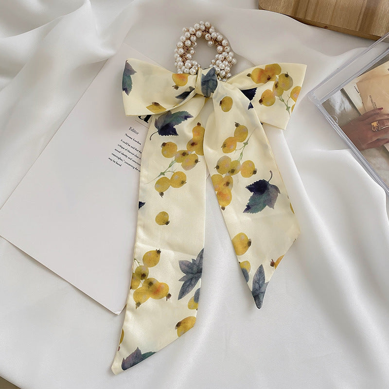 French Style Bow Pearl Hair Scarf - Various Colours
