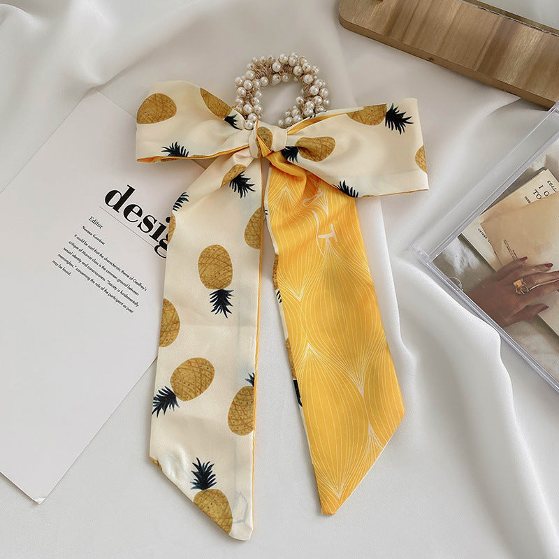 French Style Bow Pearl Hair Scarf - Various Colours