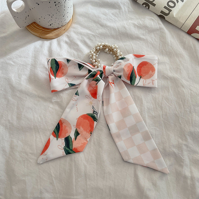 French Style Bow Pearl Hair Scarf - Various Colours