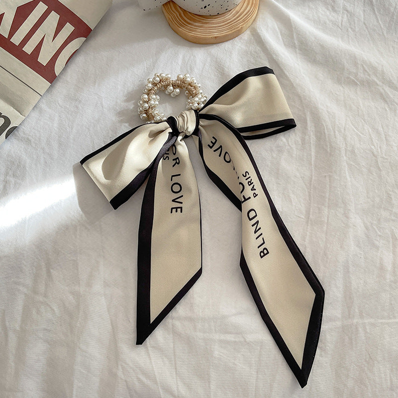 French Style Bow Pearl Hair Scarf - Various Colours