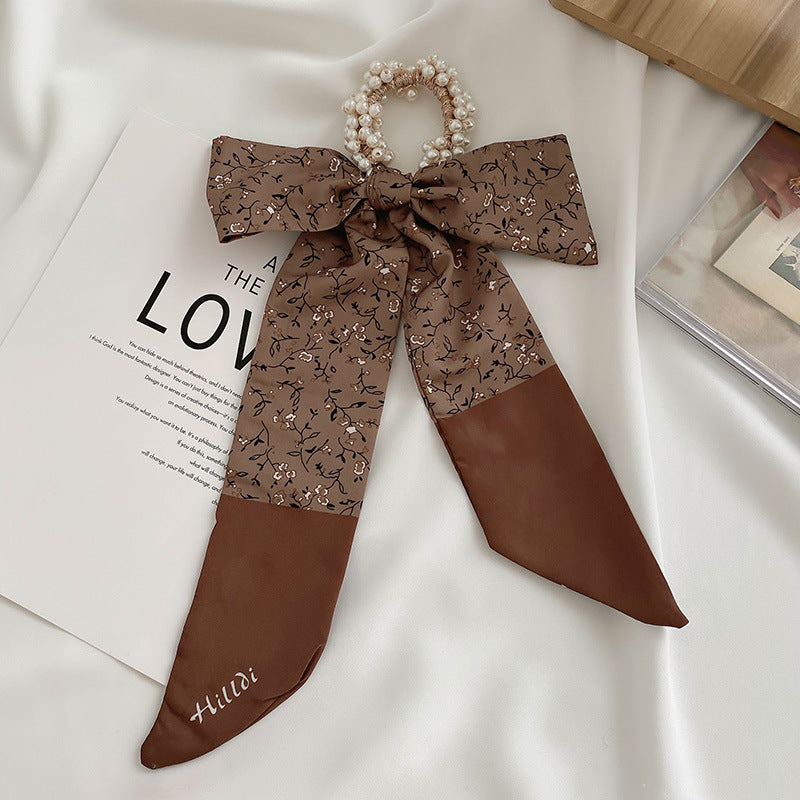 French Style Bow Pearl Hair Scarf - Various Colours