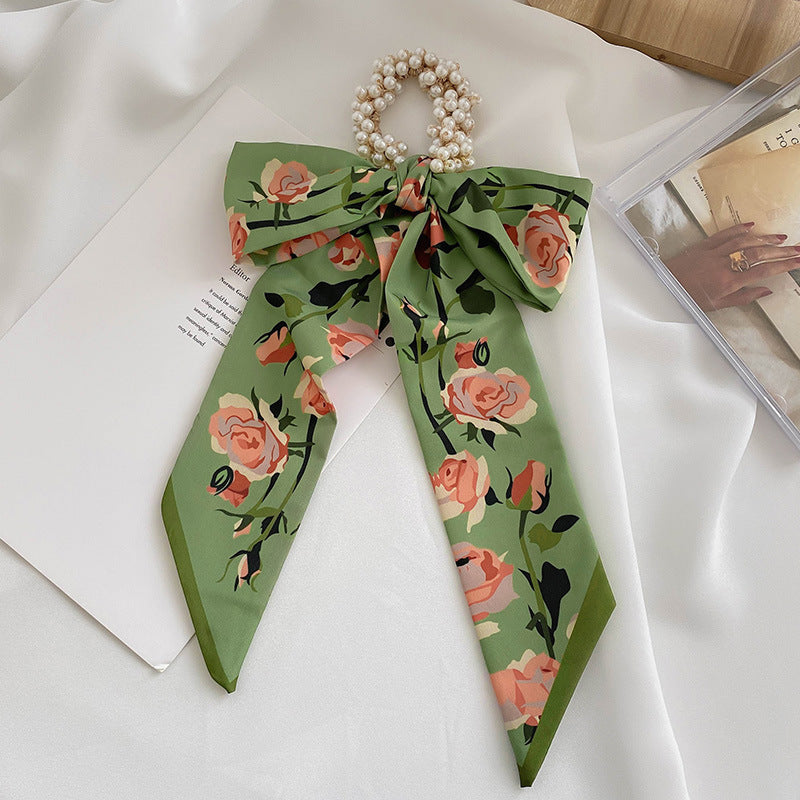 French Style Bow Pearl Hair Scarf - Various Colours