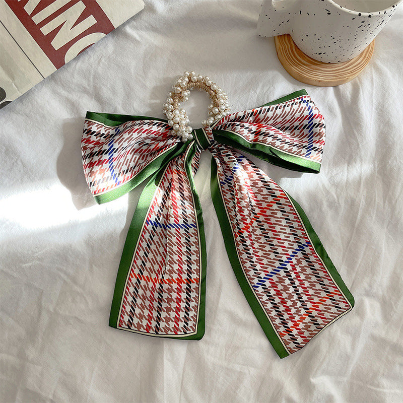 French Style Bow Pearl Hair Scarf - Various Colours