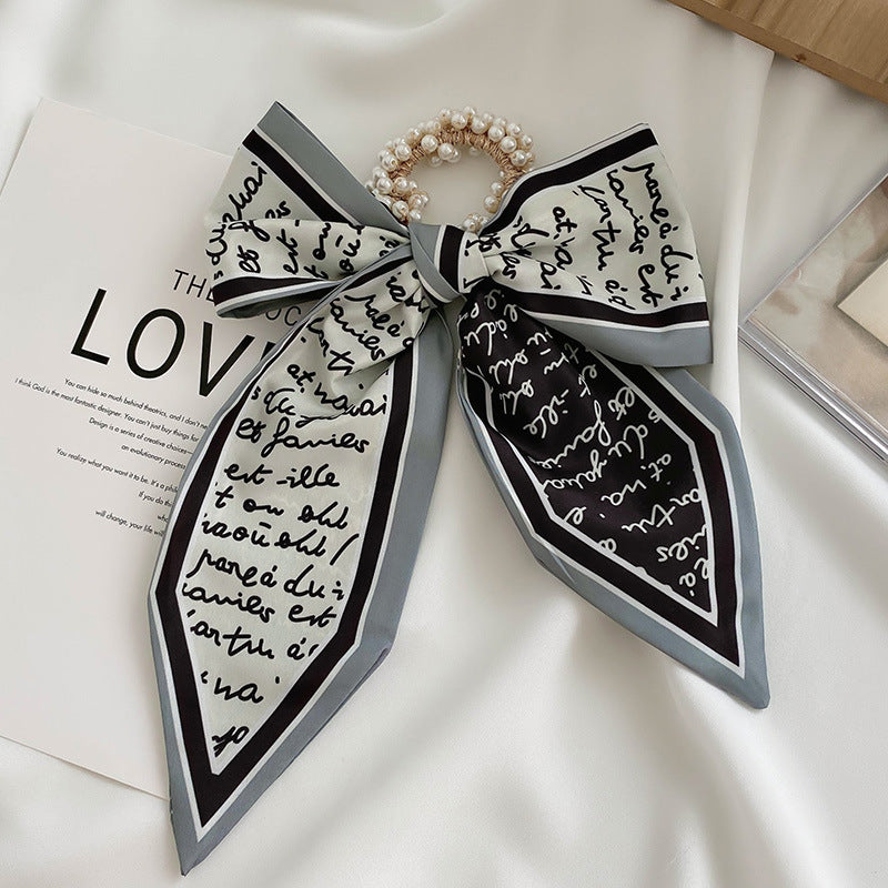 French Style Bow Pearl Hair Scarf - Various Colours