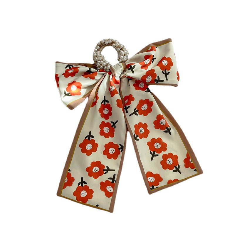 French Style Bow Pearl Hair Scarf - Various Colours