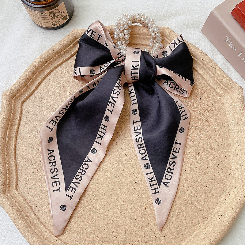French Style Bow Pearl Hair Scarf - Various Colours