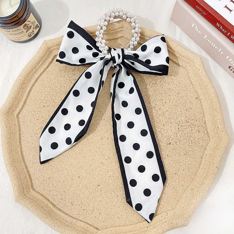 French Style Bow Pearl Hair Scarf - Various Colours