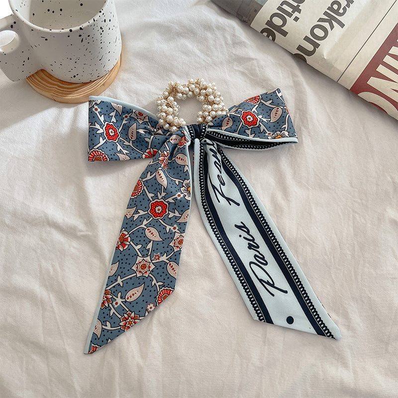 French Style Bow Pearl Hair Scarf - Various Colours