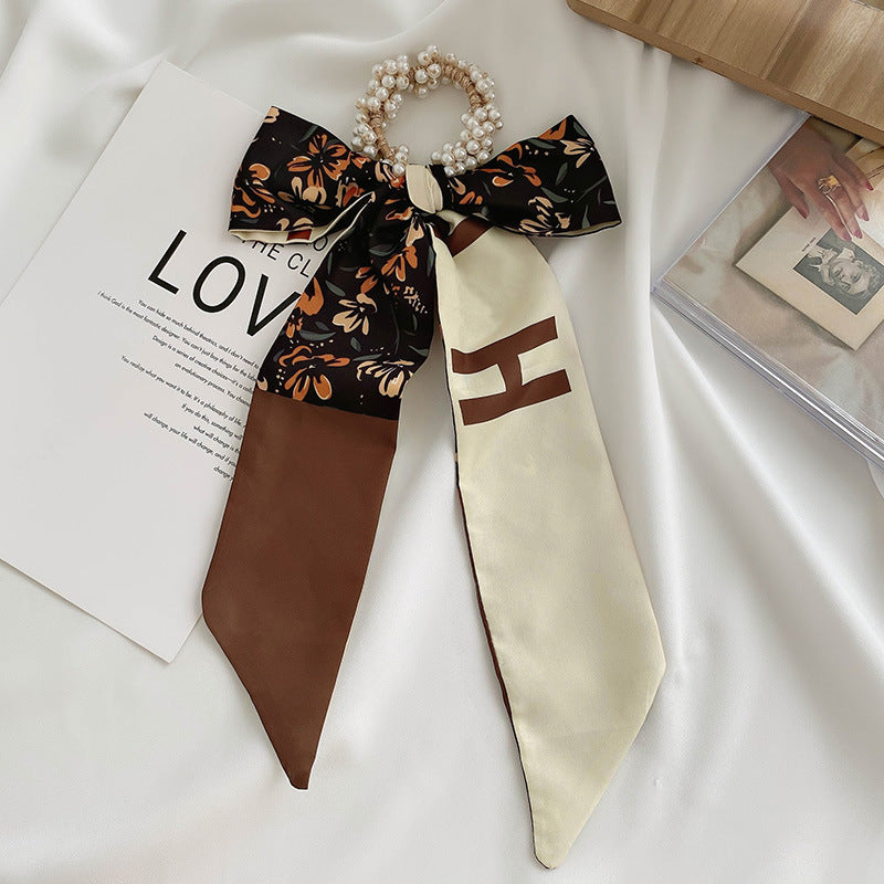 French Style Bow Pearl Hair Scarf - Various Colours