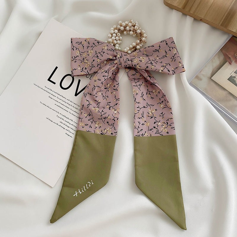 French Style Bow Pearl Hair Scarf - Various Colours