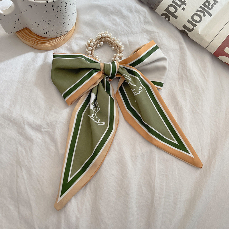 French Style Bow Pearl Hair Scarf - Various Colours