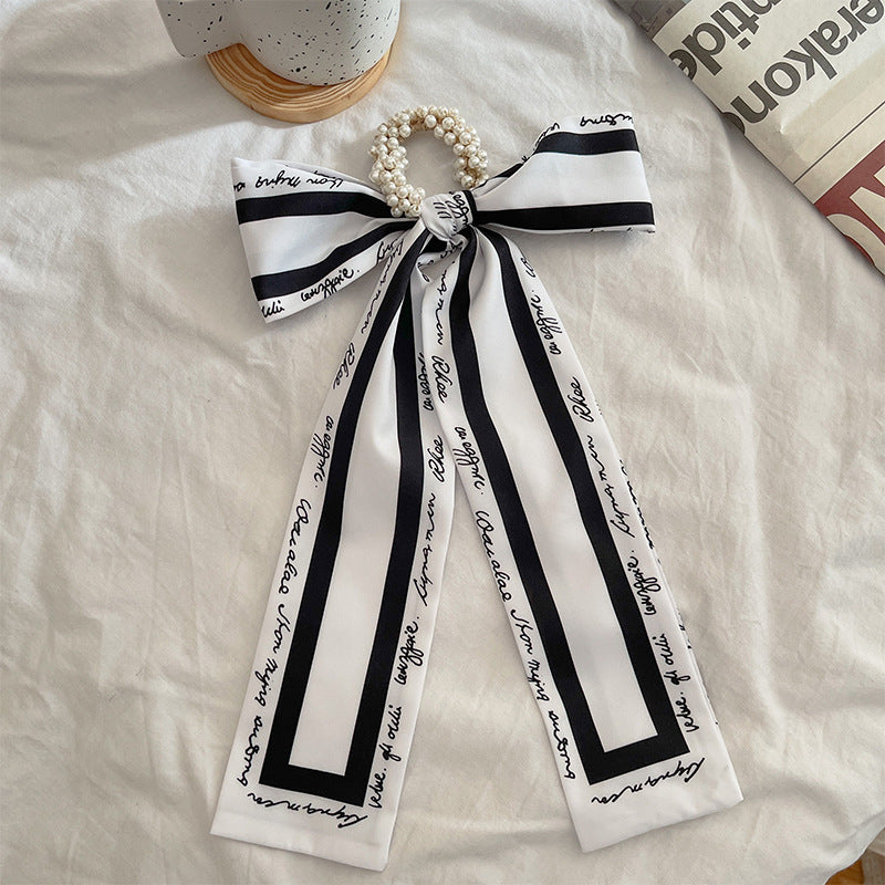 French Style Bow Pearl Hair Scarf - Various Colours