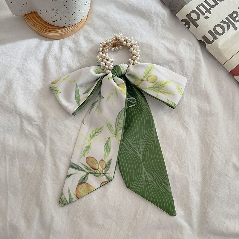 French Style Bow Pearl Hair Scarf - Various Colours