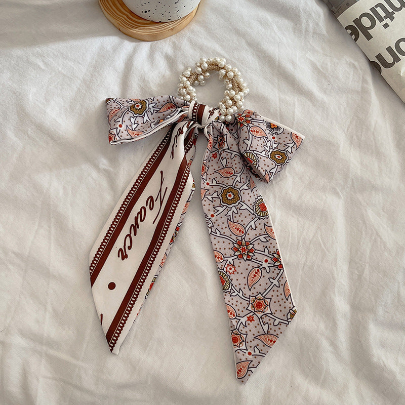French Style Bow Pearl Hair Scarf - Various Colours