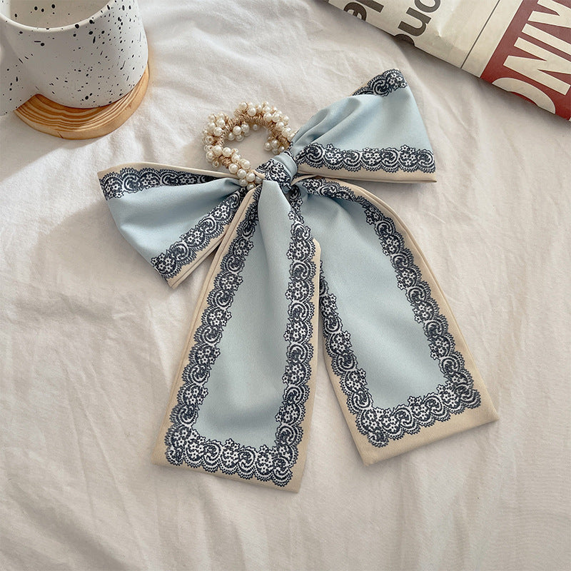 French Style Bow Pearl Hair Scarf - Various Colours