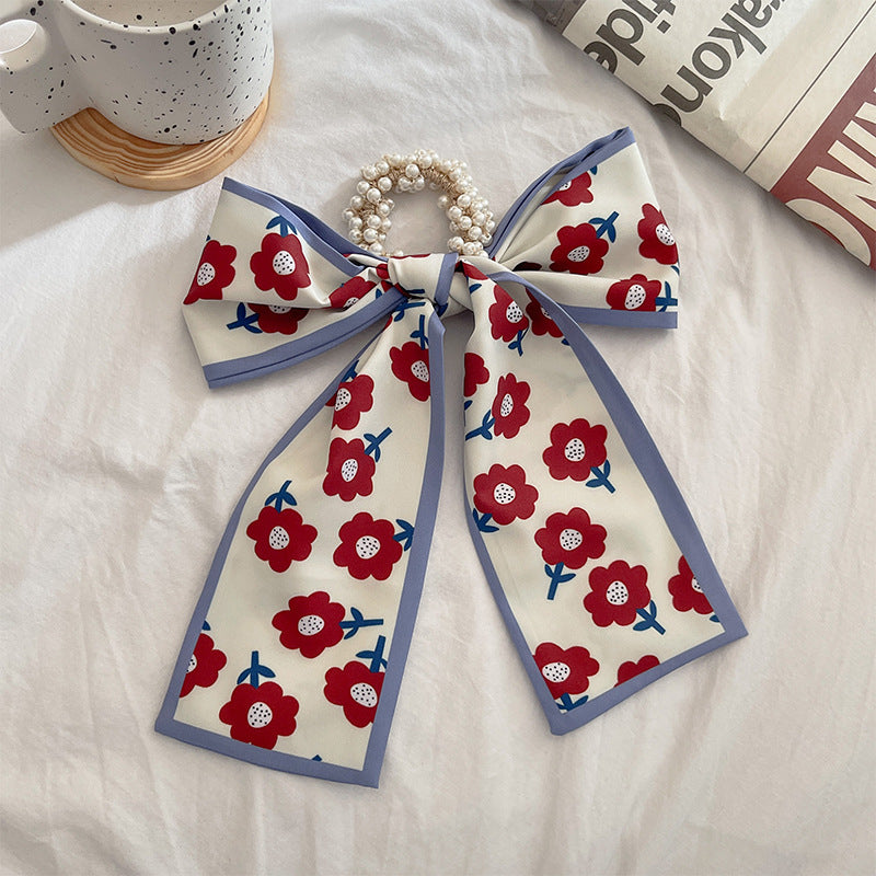 French Style Bow Pearl Hair Scarf - Various Colours