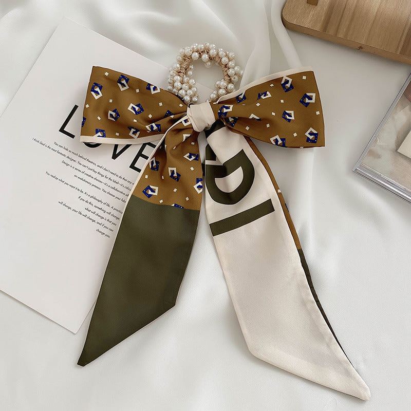 French Style Bow Pearl Hair Scarf - Various Colours