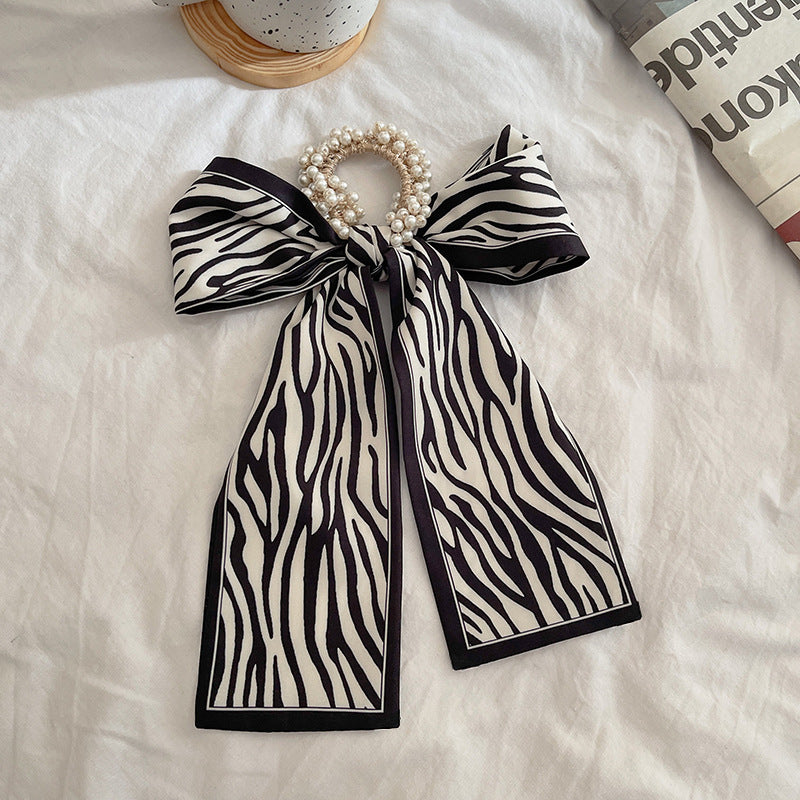 French Style Bow Pearl Hair Scarf - Various Colours