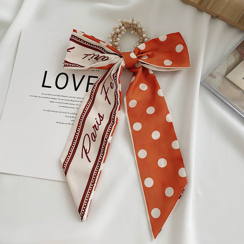 French Style Bow Pearl Hair Scarf - Various Colours