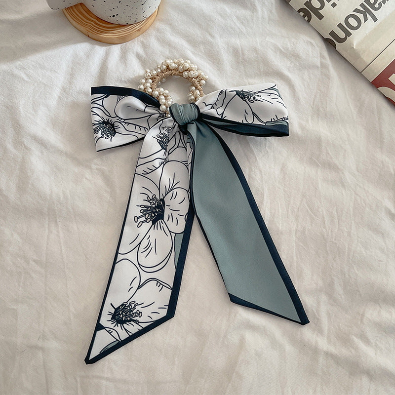 French Style Bow Pearl Hair Scarf - Various Colours