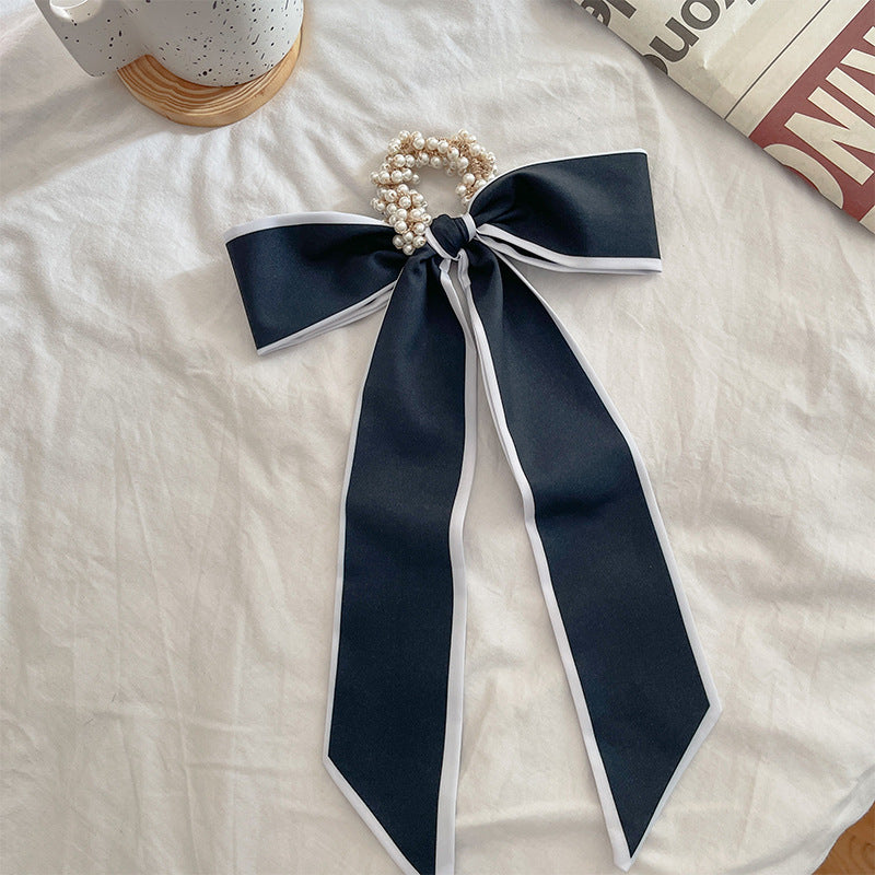 French Style Bow Pearl Hair Scarf - Various Colours