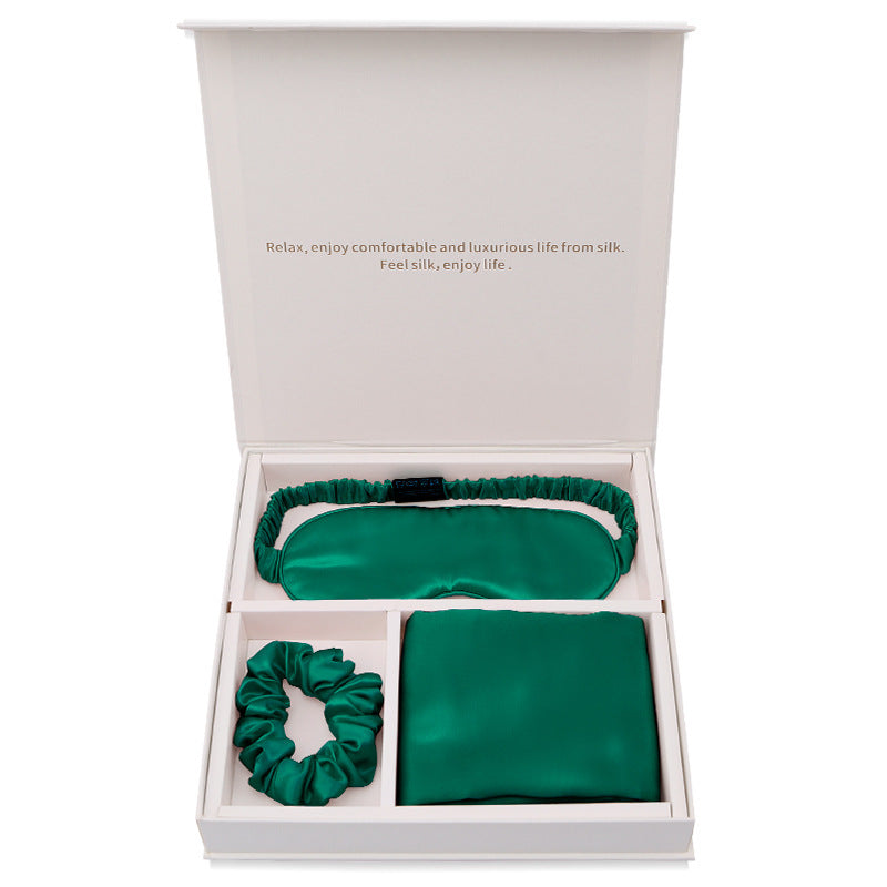 Real Silk Sleeping Eye Mask, Hair Loop and Pillowcase Set