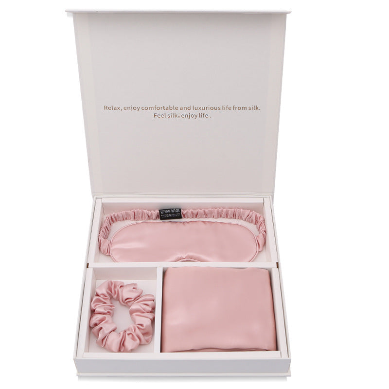 Real Silk Sleeping Eye Mask, Hair Loop and Pillowcase Set