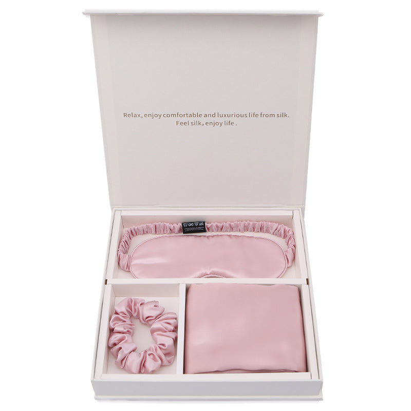Real Silk Sleeping Eye Mask, Hair Loop and Pillowcase Set