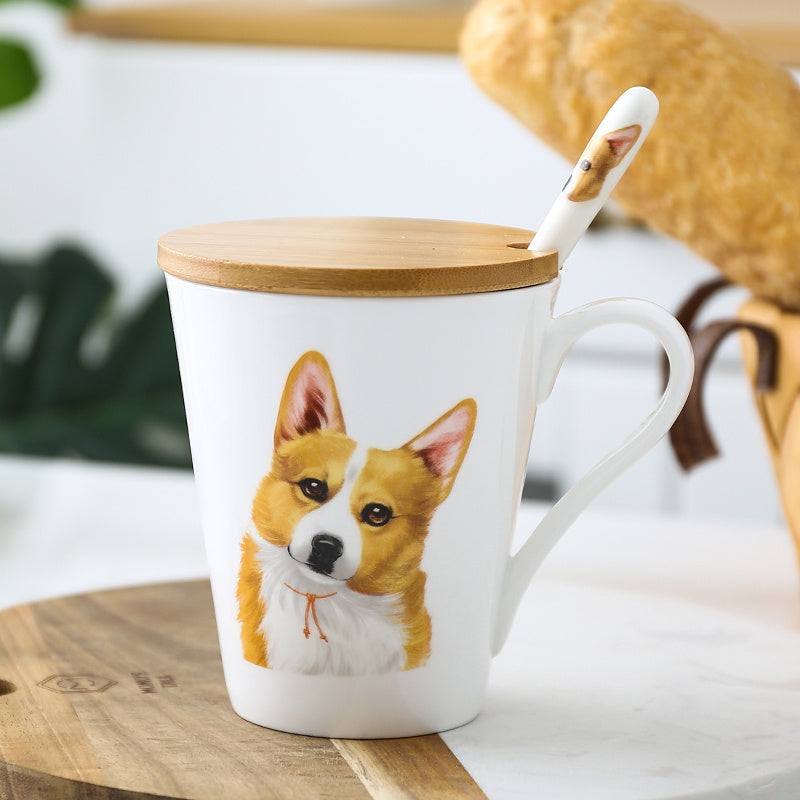 Animal Corgi Dog Ceramic Cup And Spoon Set