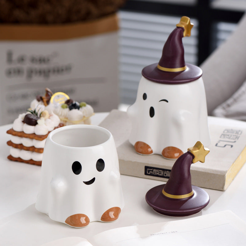 Halloween Ghost in a Hat Ceramic Cup