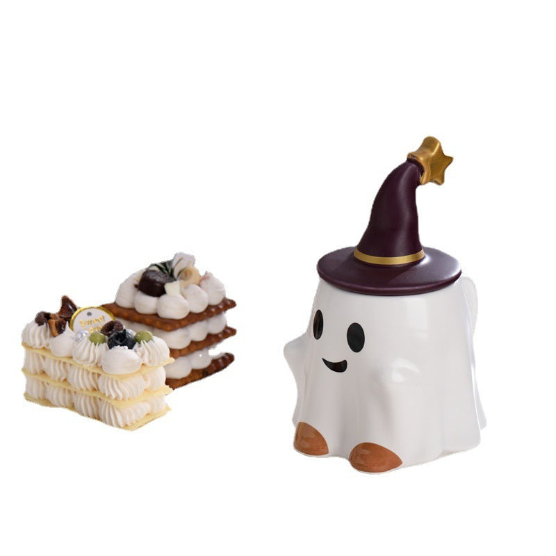 Halloween Ghost in a Hat Ceramic Cup