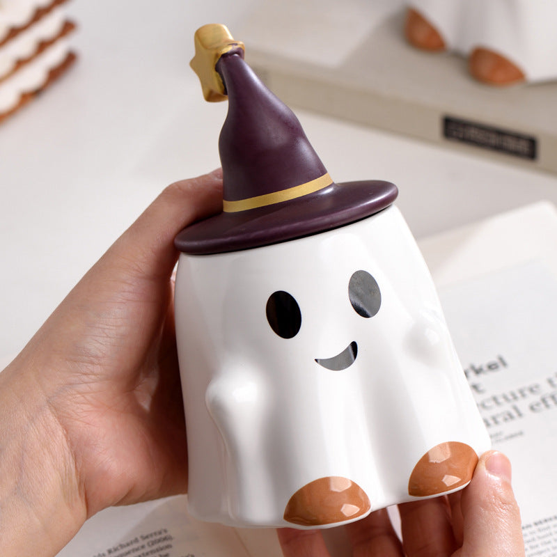 Halloween Ghost in a Hat Ceramic Cup