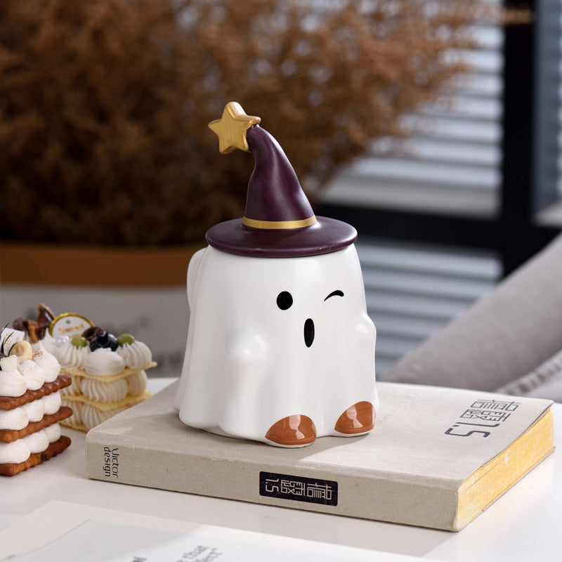 Halloween Ghost in a Hat Ceramic Cup