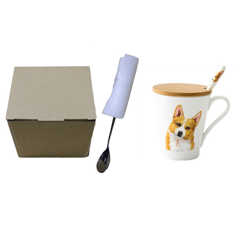 Animal Corgi Dog Ceramic Cup And Spoon Set