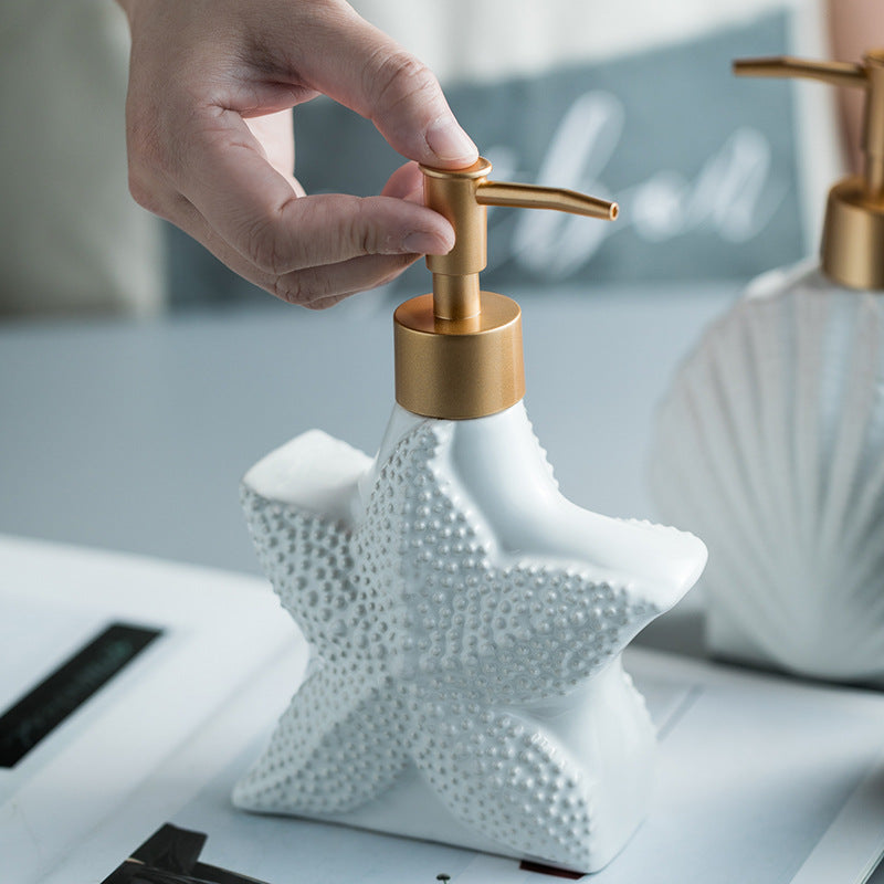 Ceramic Bathroom Soap and Hand Lotion Dispensers - Starfish And Seashell