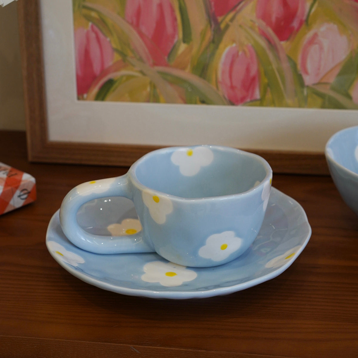 Ceramic Painted Flower Plate And Bowl Mug