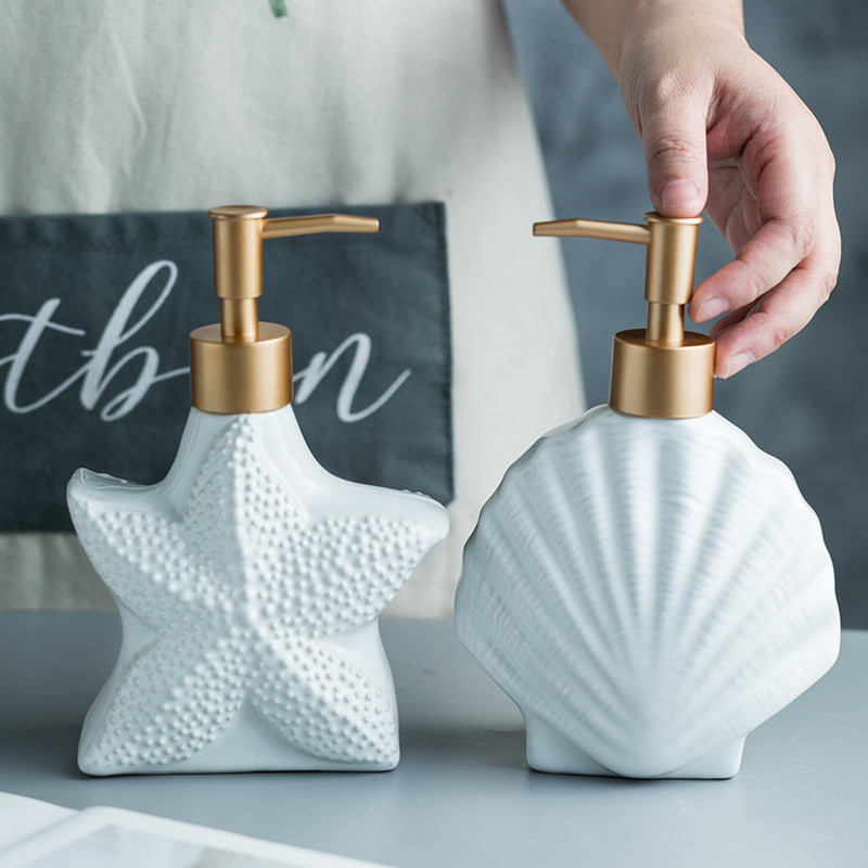 Ceramic Bathroom Soap and Hand Lotion Dispensers - Starfish And Seashell