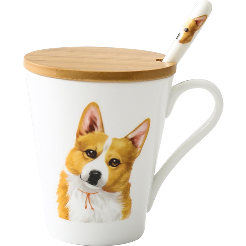 Animal Corgi Dog Ceramic Cup And Spoon Set