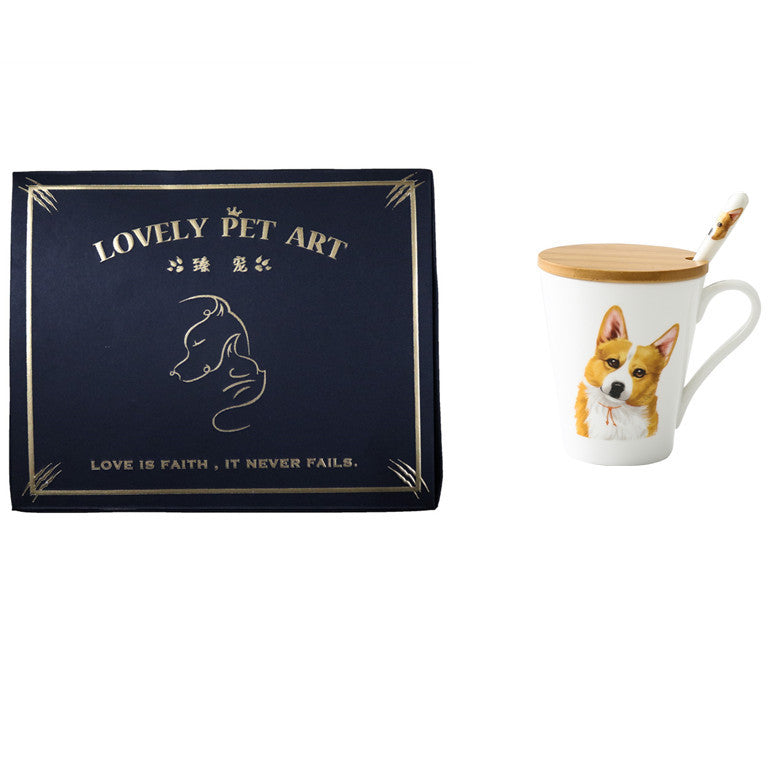 Animal Corgi Dog Ceramic Cup And Spoon Set