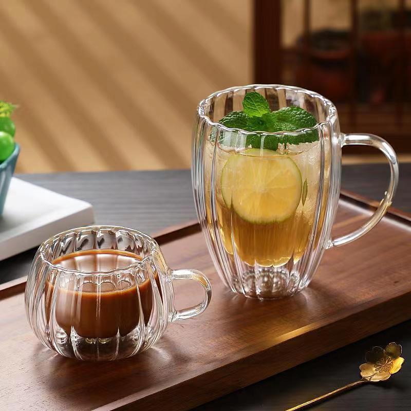 Striped Double Layer Glass Cup