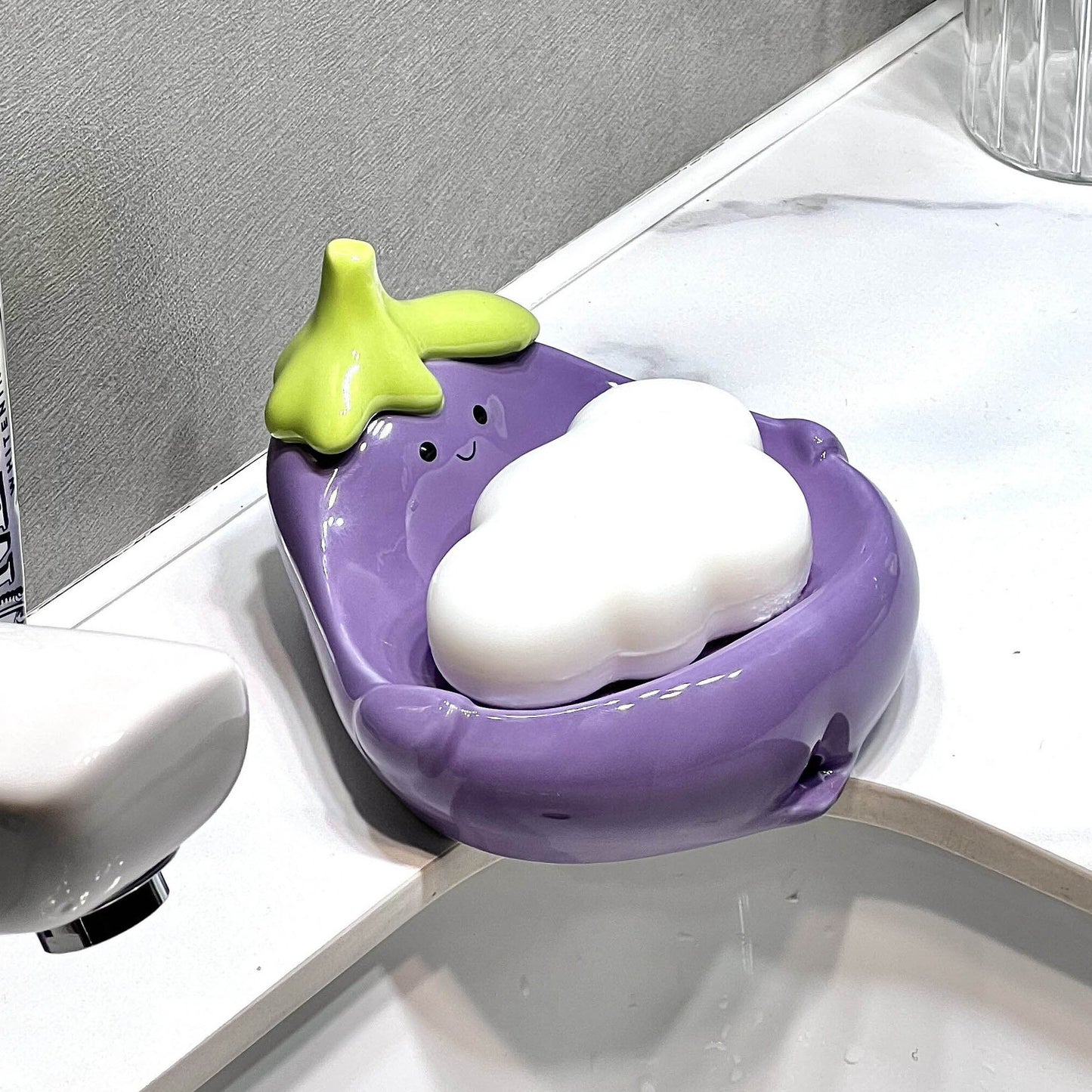 Ceramic Eggplant Draining Soap Dish