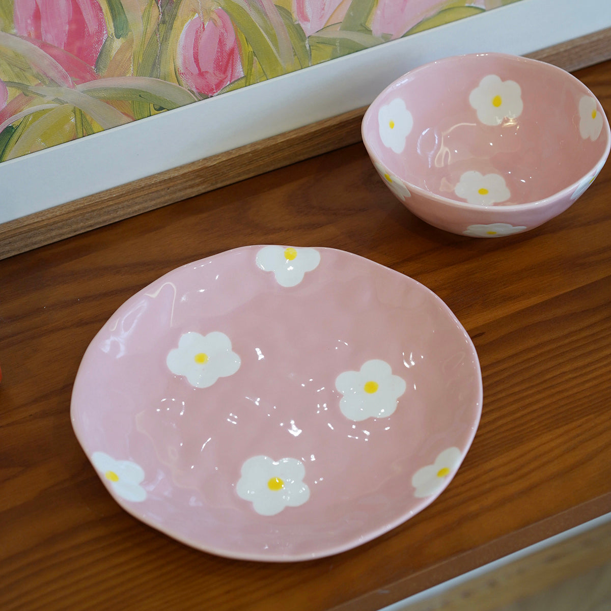 Ceramic Painted Flower Plate And Bowl Mug