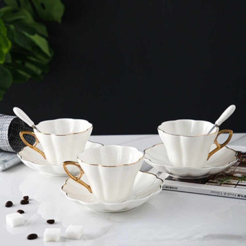 Hand-Painted Gold Edge Cup, Saucer and Teaspoon Set